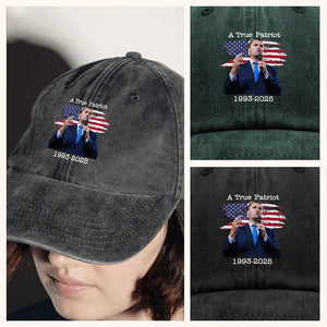 A True Patriot Charlie Kirk With US Flag Washed Denim Baseball Cap HO82 65910