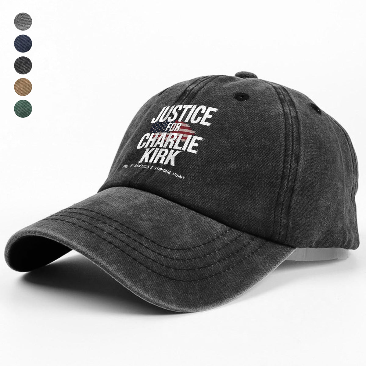 Justice For Charlie Kirk, America’s Turning Point Washed Denim Baseball Cap LM32 65597