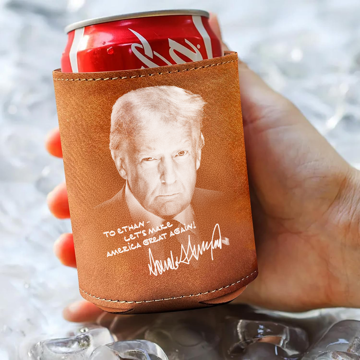 Custom Name President Donald Trump Leather Can Cooler Holder HO82 65714