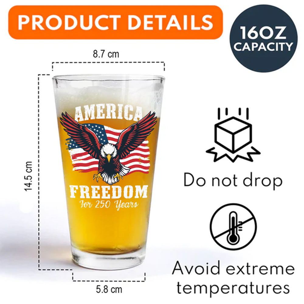 America 250 Years of Freedom Patriotic Eagle Flag Print Beer Glass HA75 897348