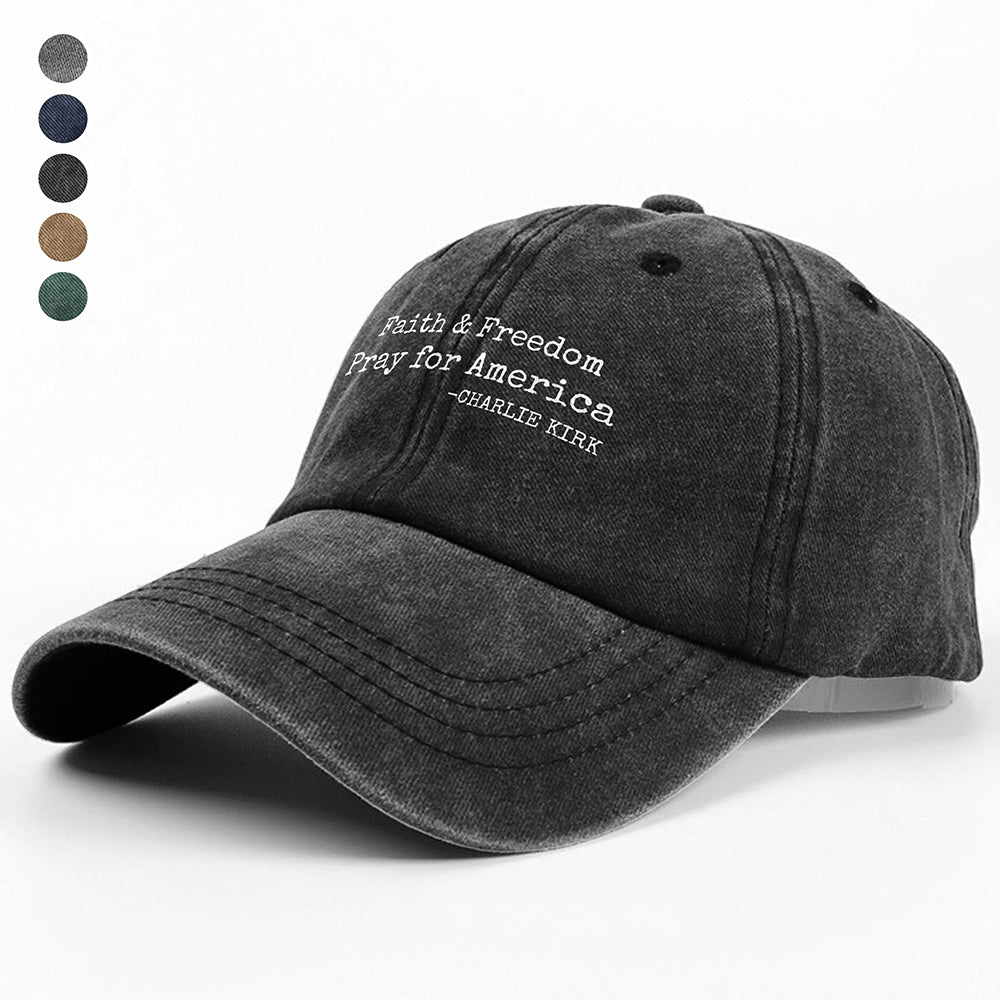 Faith & Freedom Pray for America Charlie Kirk Washed Denim Baseball Cap HA75 64456