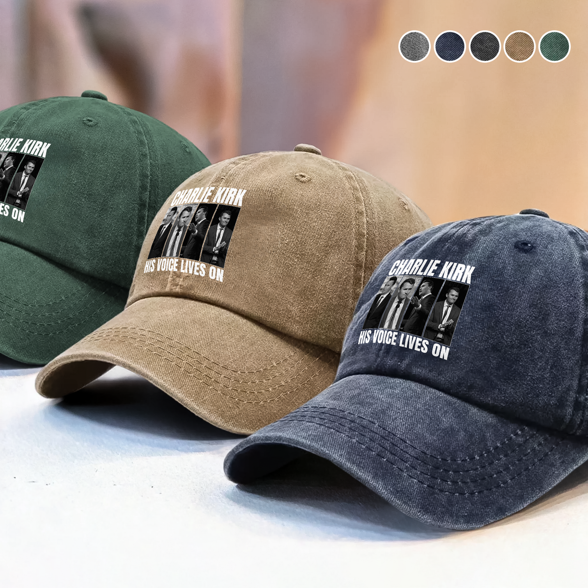 Charlie Kirk His Voice Lives On Washed Denim Baseball Cap HO82 65902