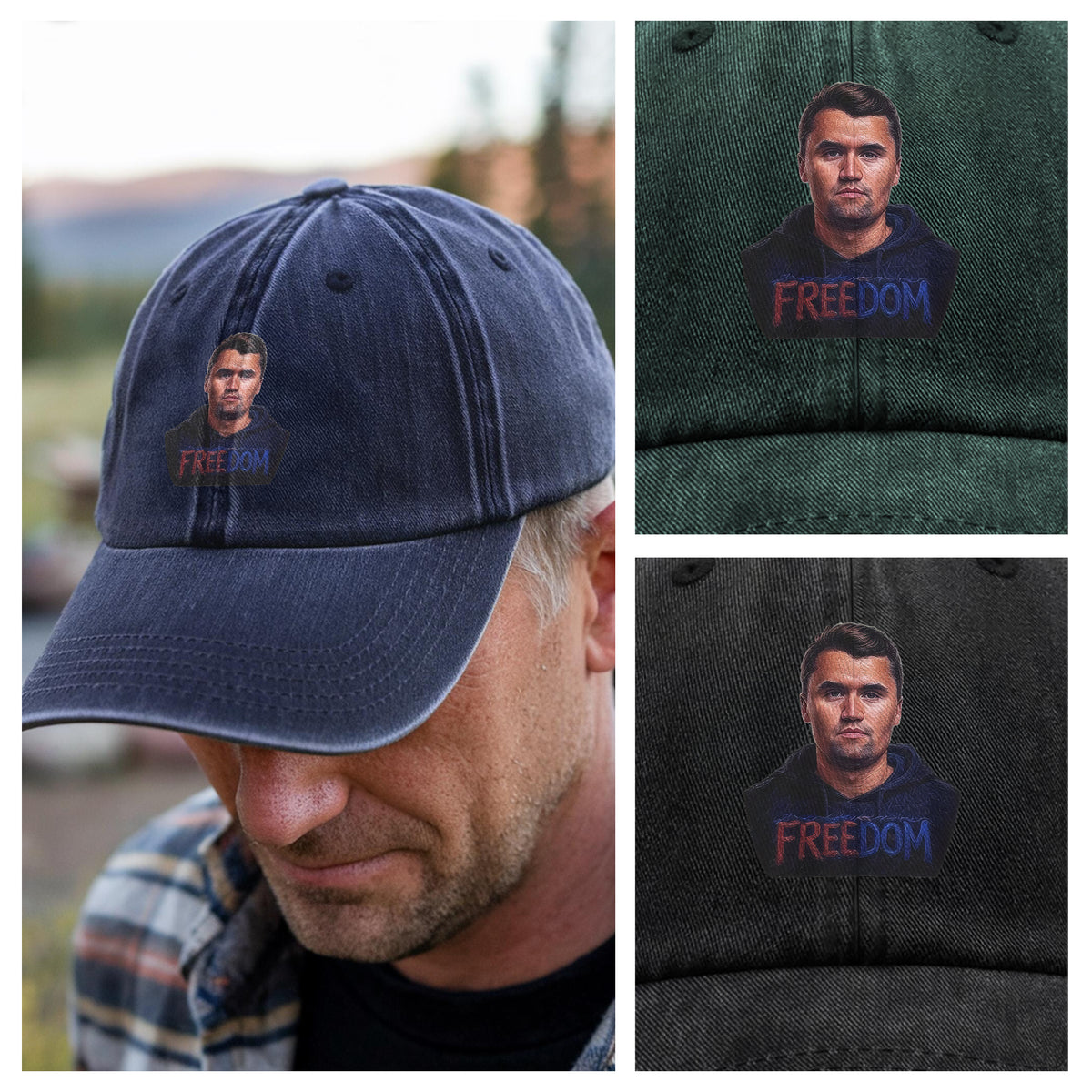 Pray for Charlie Kirk Freedom Remembrance Washed Denim Baseball Cap LM32 65701