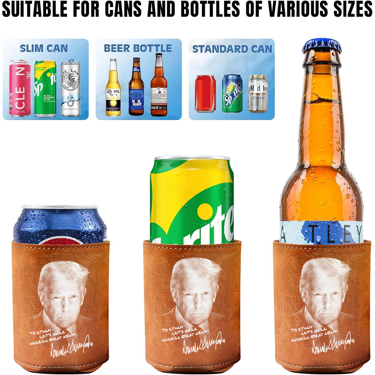 Custom Name President Donald Trump Leather Can Cooler Holder HO82 65714