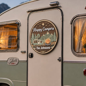 Personalized Happy Campers Camping 2-Layer Wooden Door Sign CH07 180030