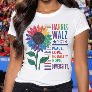 Harris Walz 2024 Peace Love Diversity Quality Graphic Bright Shirt N304 HA75 63560