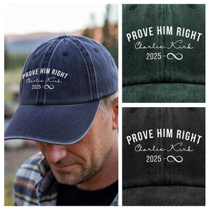 Prove Him Right Support Charlie Kirk Washed Denim Baseball Cap HA75 64440