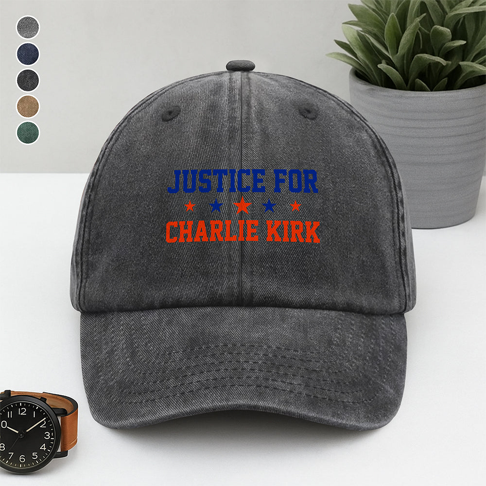 Justice For Charlie Kirk With Star Washed Denim Baseball Cap HO82 65858