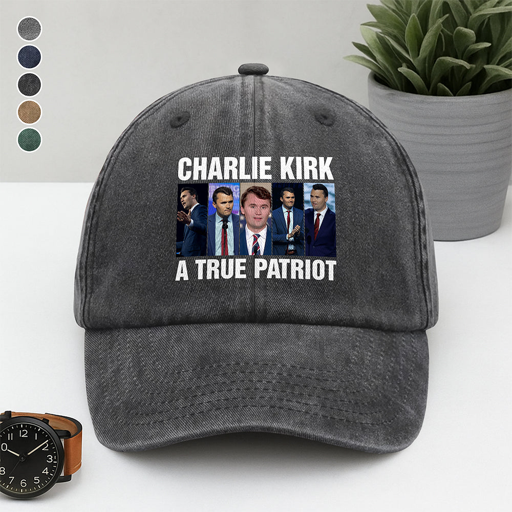Charlie Kirk A True Patriot Washed Denim Baseball Cap HO82 65894