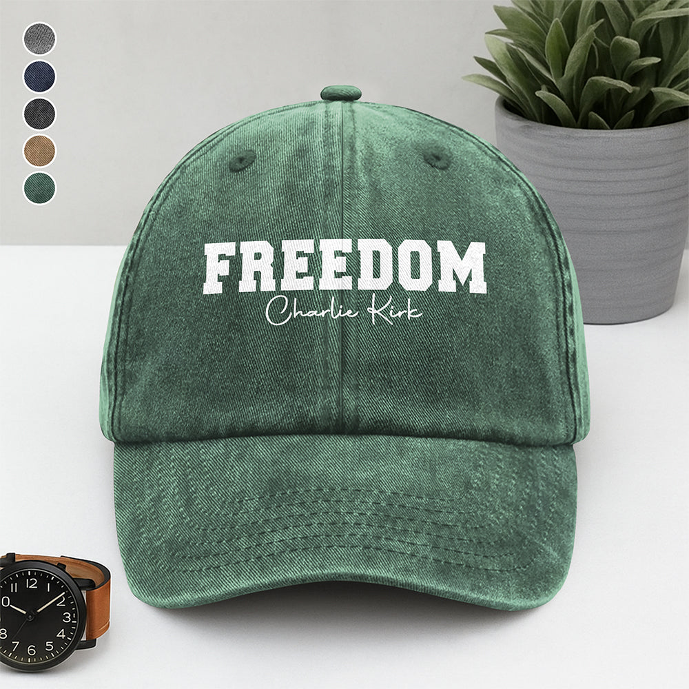 Freedom Charlie Kirk Washed Denim Baseball Cap HA75 64542