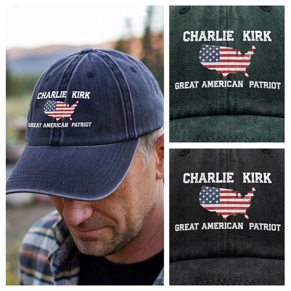Charlie Kirk Great American Patriot Washed Denim Baseball Cap HA75 64430