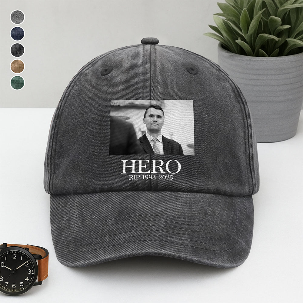 Hero Charlie Kirk American Hero Washed Denim Baseball Cap HO82 65832