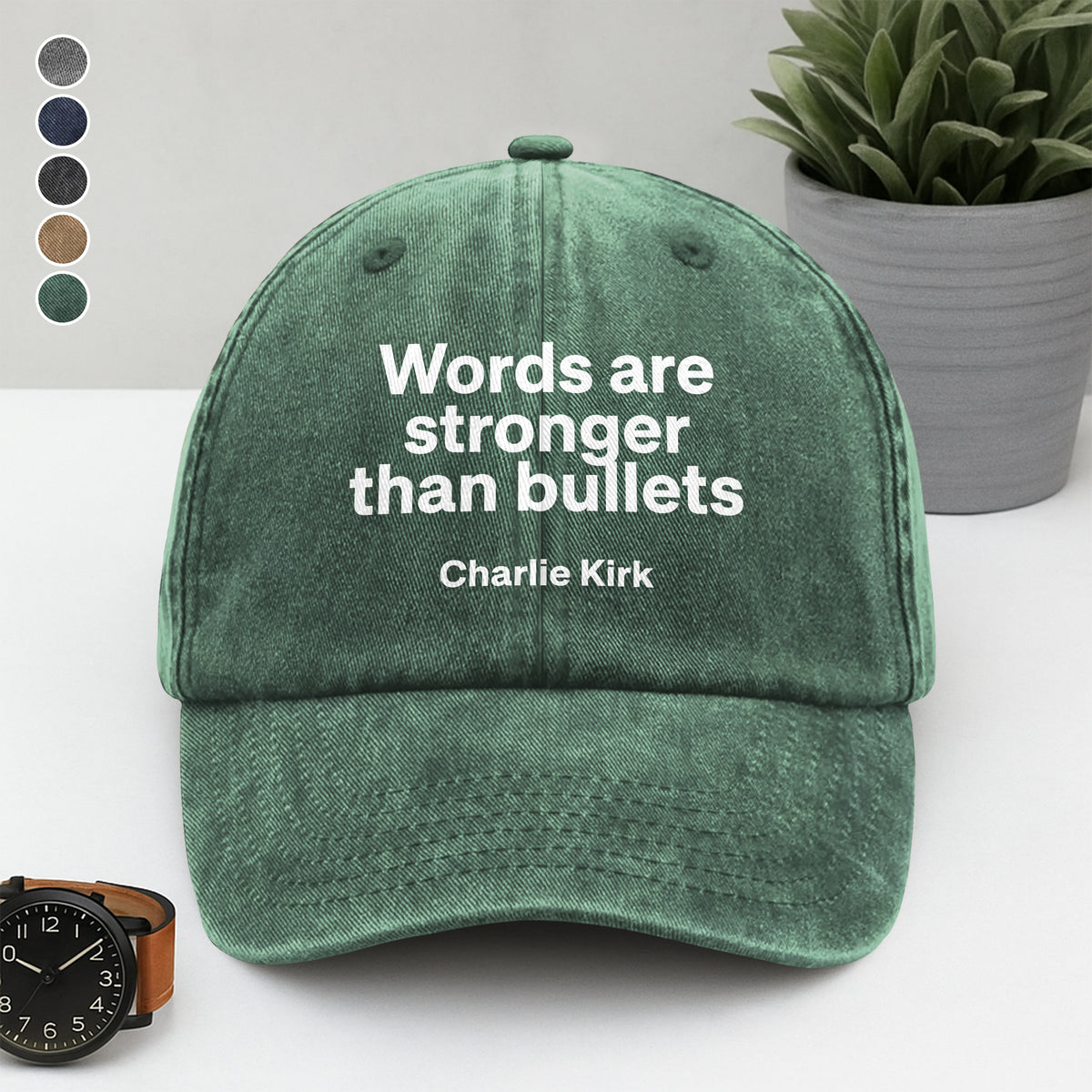 Words Are Stronger Than Bullets - Charlie Kirk Washed Denim Baseball Cap HO82 65836