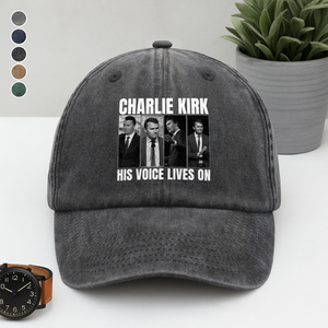 Charlie Kirk His Voice Lives On Washed Denim Baseball Cap HO82 65902
