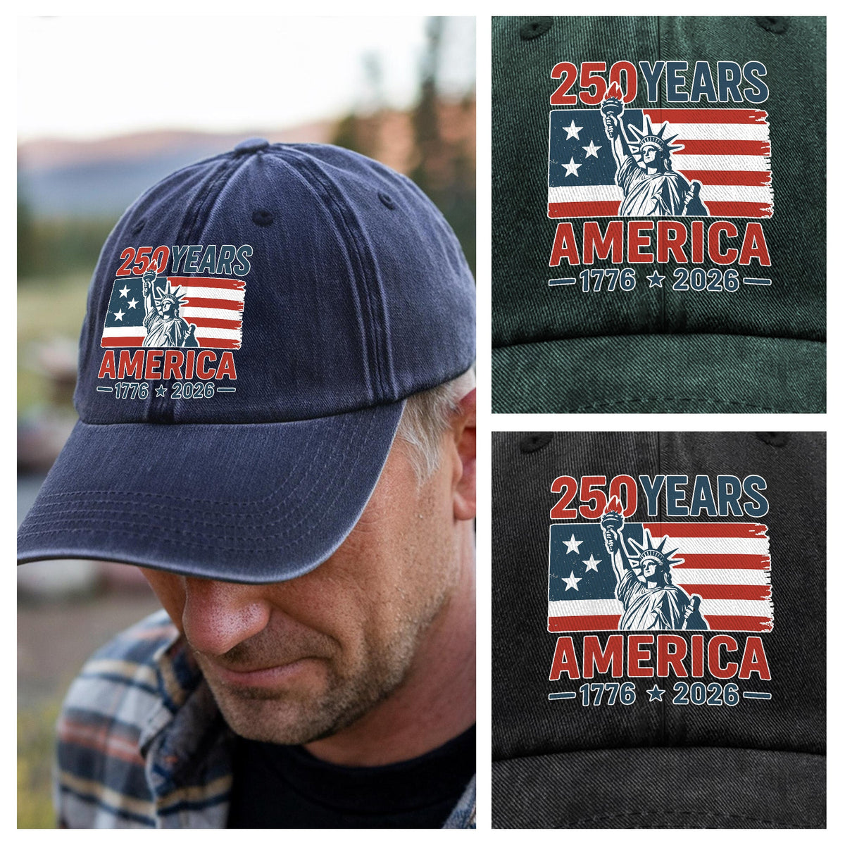 250 Years America 1776 - 2026 Washed Denim Baseball Cap HO82 894546