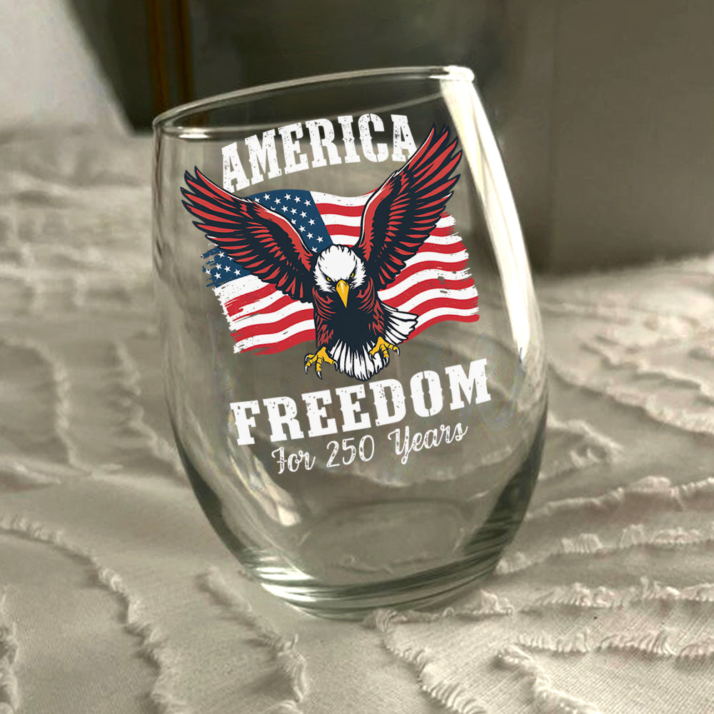 America 250 Years of Freedom Patriotic Eagle Flag Wine Glass HA75 897344