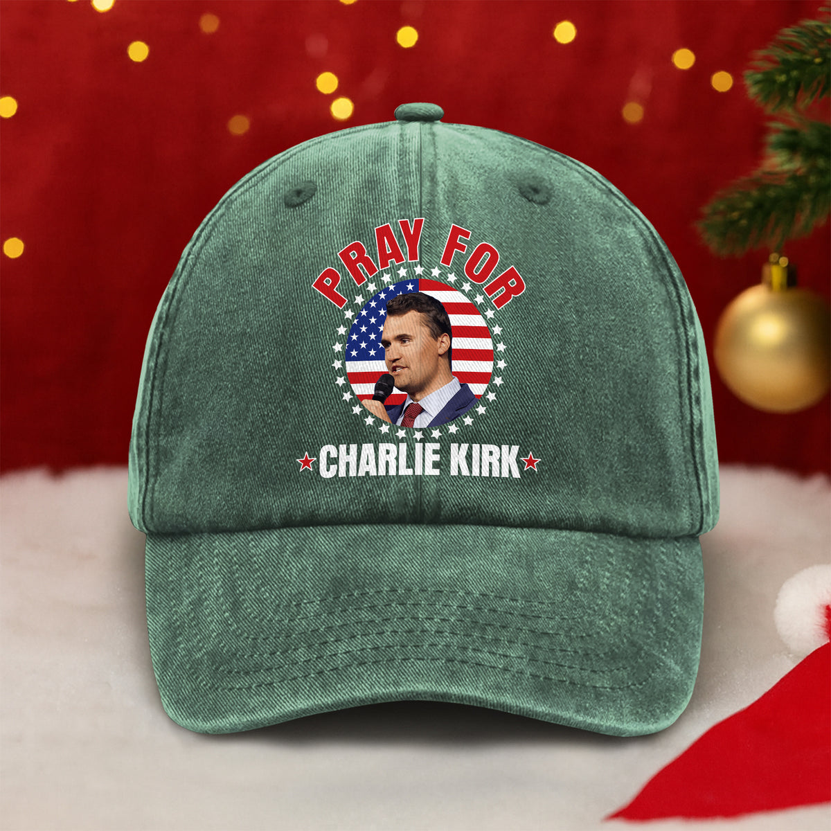 Pray for Charlie Kirk Washed Denim Baseball Cap HA75 64450