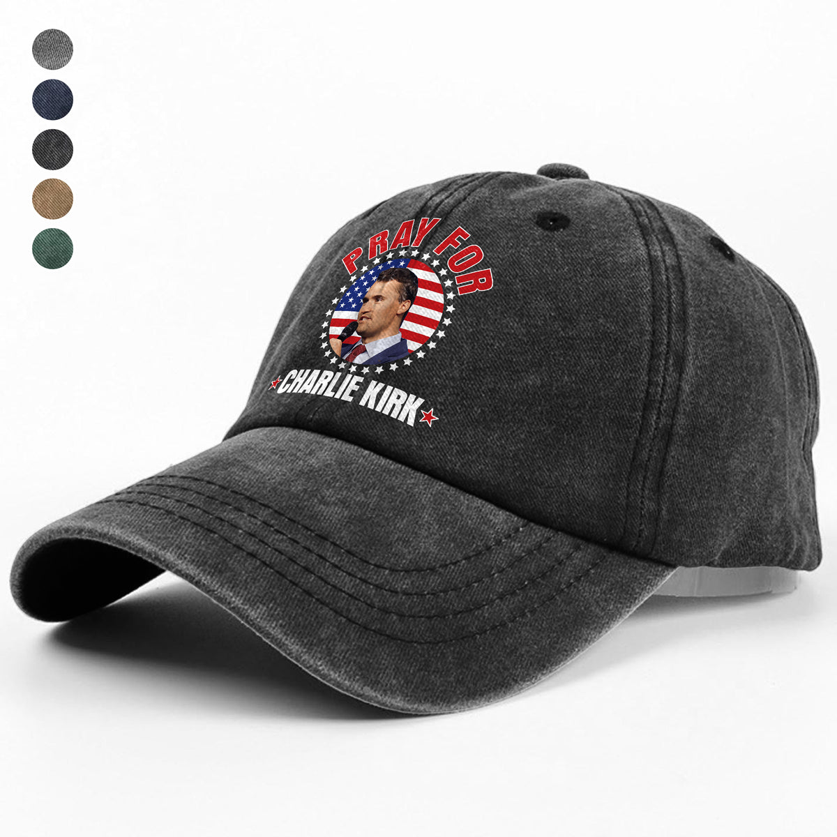 Pray for Charlie Kirk Washed Denim Baseball Cap HA75 64450