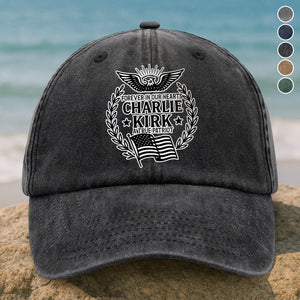 Charlie Kirk Forever In Our Hearts Washed Denim Baseball Cap HO82 65922