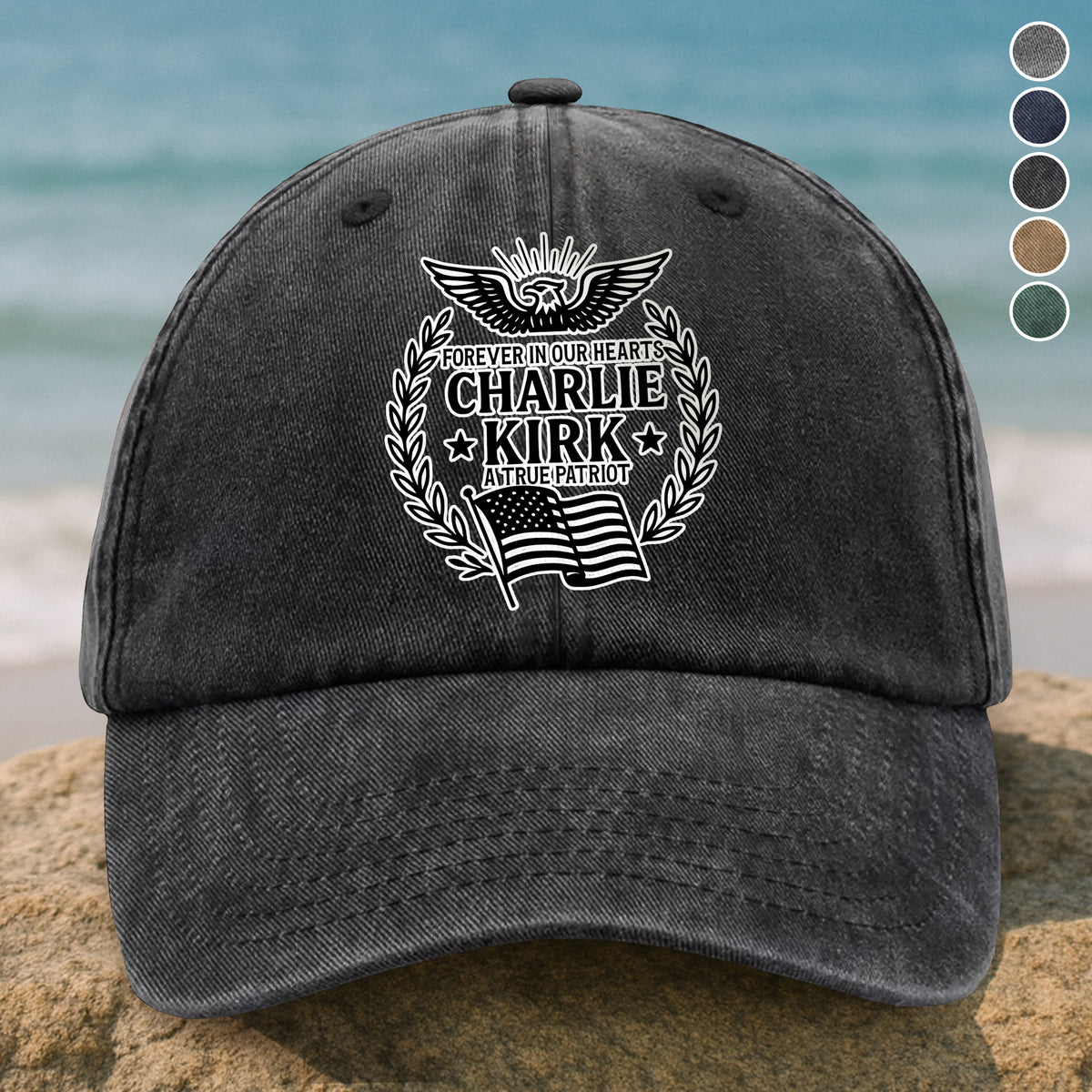 Charlie Kirk Forever In Our Hearts Washed Denim Baseball Cap HO82 65922