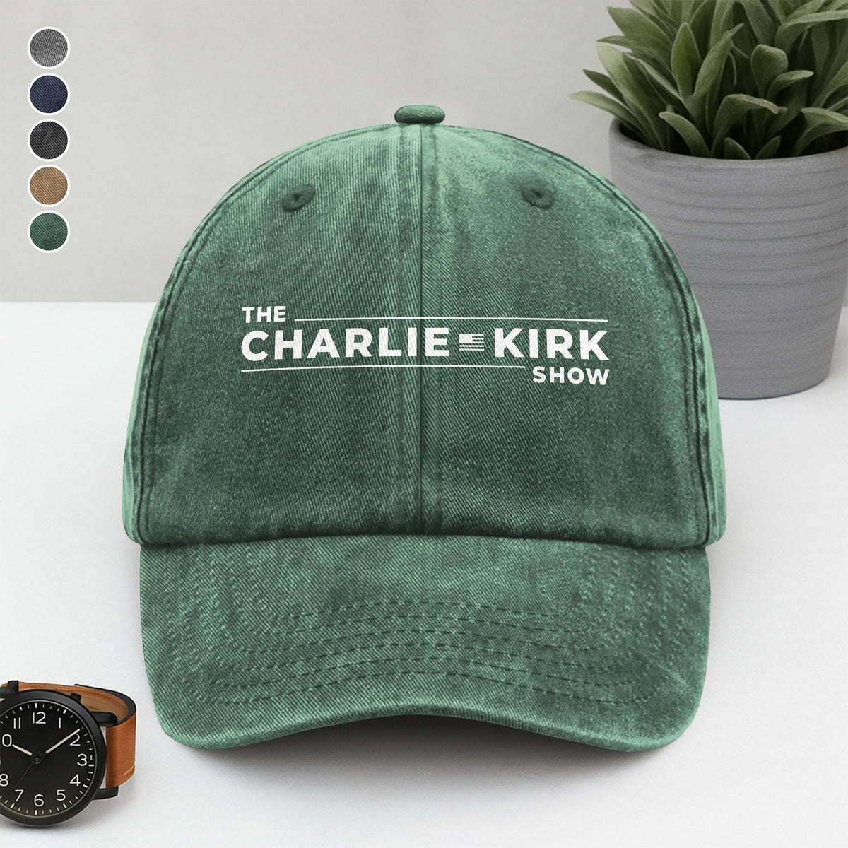 The Charlie Kirk Show Washed Denim Baseball Cap HO82 65946