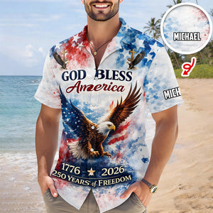 Custom Name Patriotic 250th Anniversary God Bless America Eagle 1776–2026 Hawaii Shirt HO82 901214