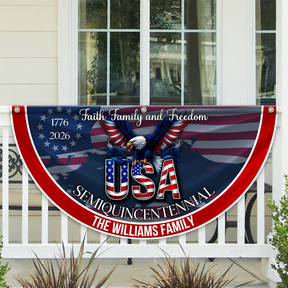Custom Family Name Faith, Family & Freedom America 250 Years Patriotic Non-pleated Fan Flag HO82 901314