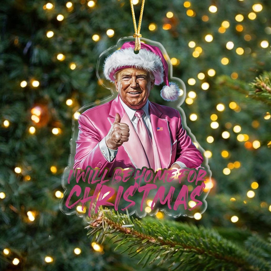 Trump With Santa Hat I'll Be Home for Christmas Acrylic Ornament HA75 63639