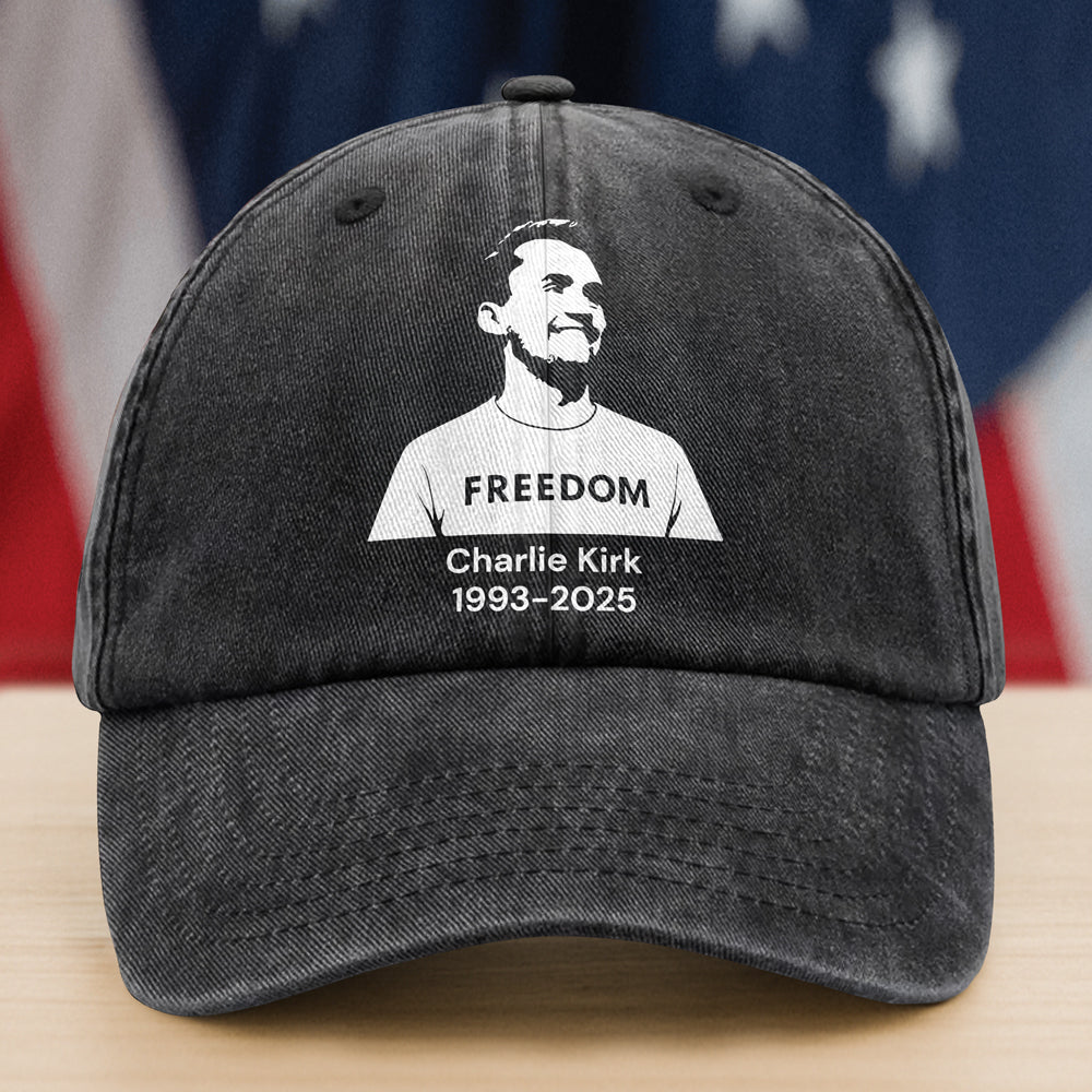 Charlie Kirk Memorial Freedom Washed Denim Baseball Cap CH07 67614