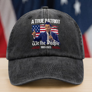 A True Patriot Charlie Kirk American Flag Washed Denim Baseball Cap We The People Cap CH07 67368