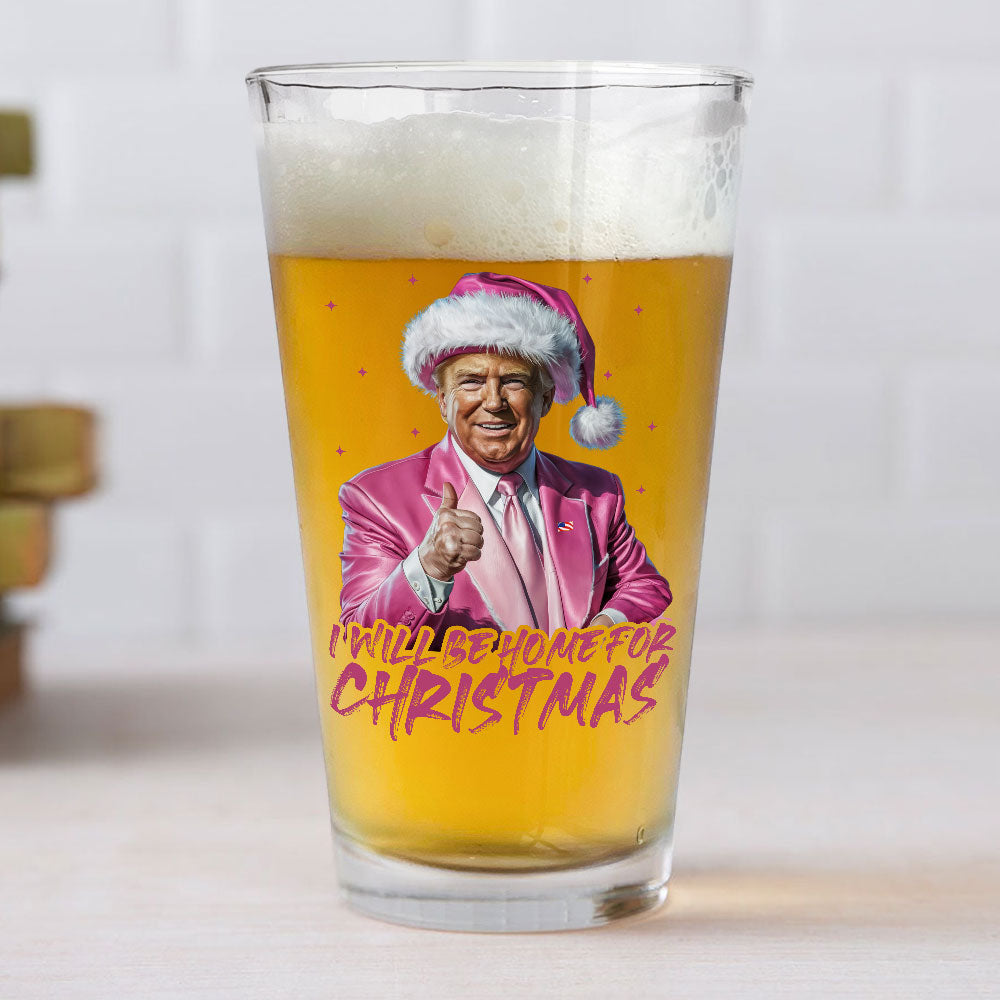 Trump With Santa Hat I'll Be Home for Christmas Beer Glass HA75 63641