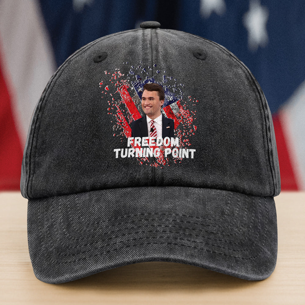 Charlie Kirk Freedom Turning Point Washed Denim Baseball Cap CH07 67576