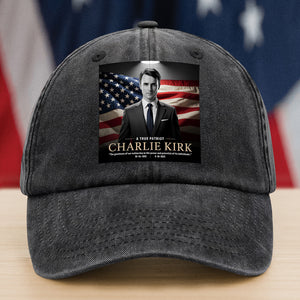 A True Patriot Charlie Kirk Memorial Washed Denim Baseball Cap CH07 67386