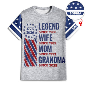 Personalized Legend Wife Mom With 250th Years Of Freedom Anniversary 3D Shirt, Gift For Mom, Mother's Day, America 250 HO82 901350