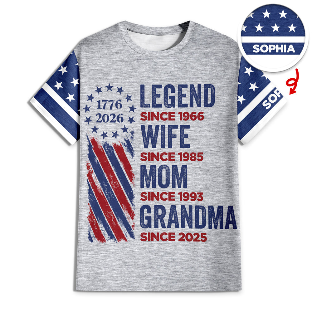 Personalized Legend Wife Mom With 250th Years Of Freedom Anniversary 3D Shirt, Gift For Mom, Mother's Day, America 250 HO82 901350