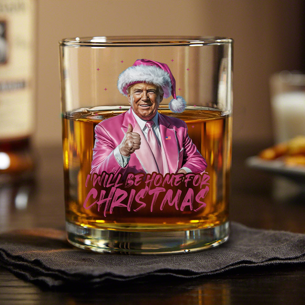 Trump With Santa Hat I'll Be Home for Christmas Rock Glass HA75 63647