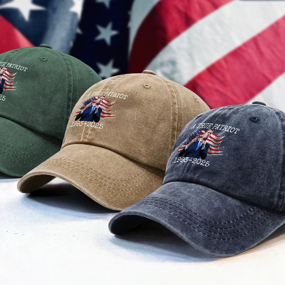 A True Patriot Charlie Kirk Memorial Washed Denim Baseball Cap CH07 67456