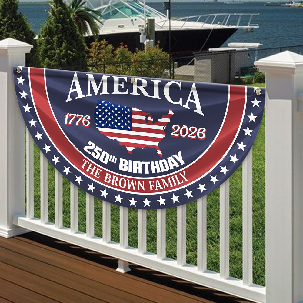 Custom Family Name America 250 Birthday 1776-2026 Non-Pleated Fan Flag TH10 898019