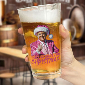 Trump With Santa Hat I'll Be Home for Christmas Beer Glass HA75 63641