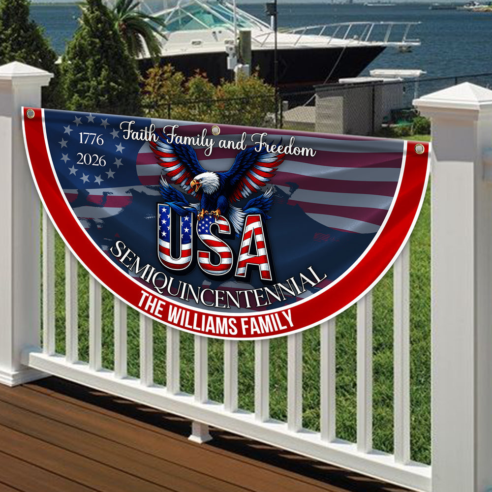 Custom Family Name Faith, Family & Freedom America 250 Years Patriotic Non-pleated Fan Flag HO82 901314