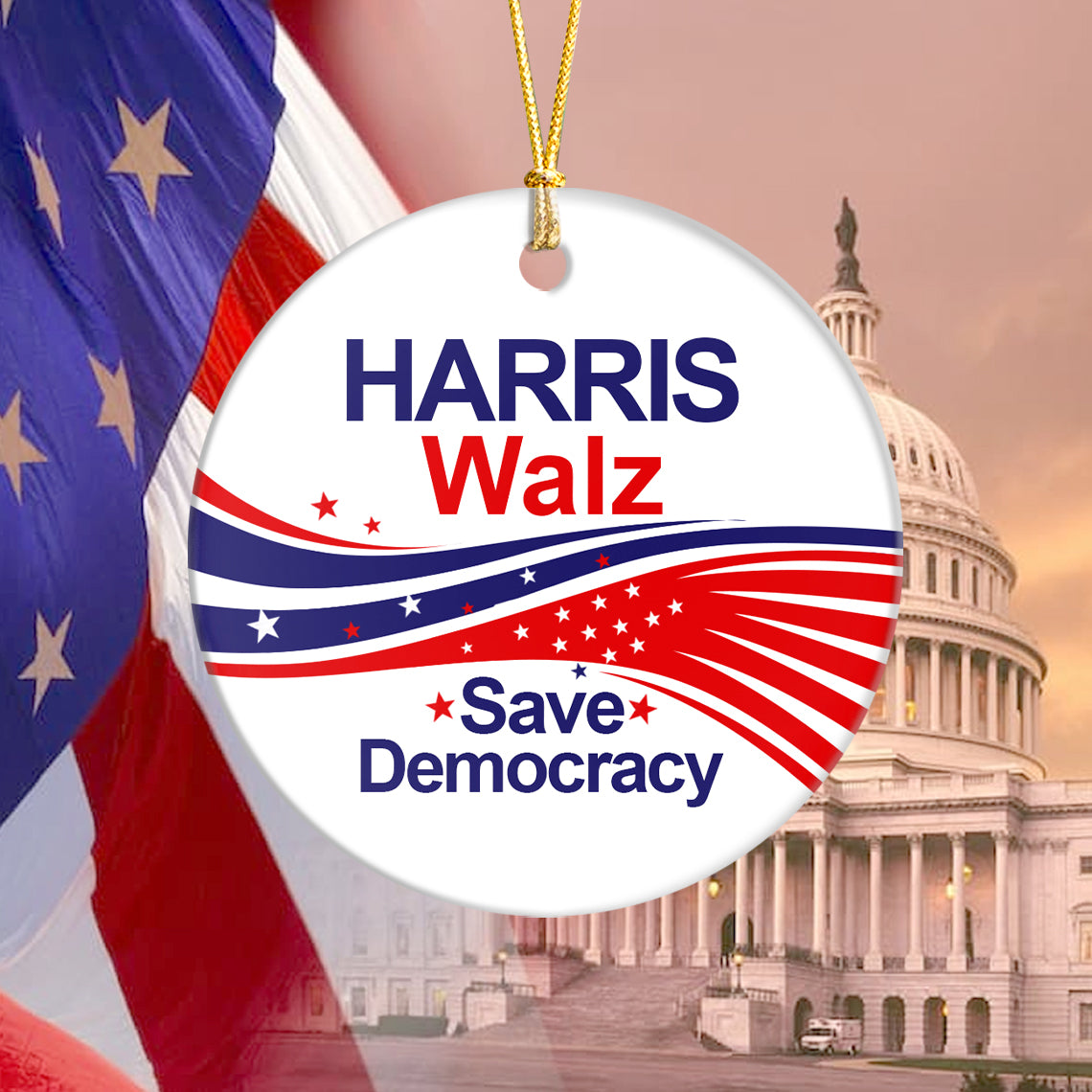 Harris Walz 2024 Save Democracy Ceramic Ornament TH10 63399