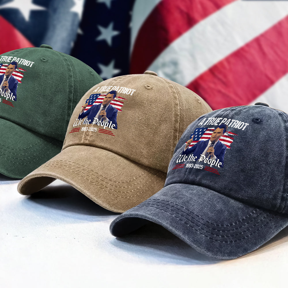 A True Patriot Charlie Kirk American Flag Washed Denim Baseball Cap We The People Cap CH07 67368