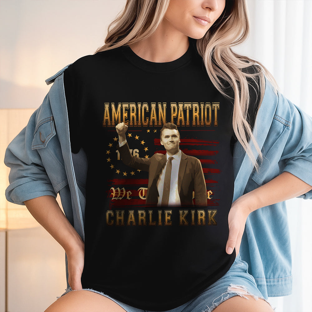 American Patriot Charlie Kirk RIP USA Flag Dark Shirt CH07 67738