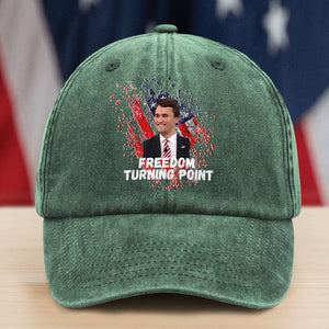 Charlie Kirk Freedom Turning Point Washed Denim Baseball Cap CH07 67576