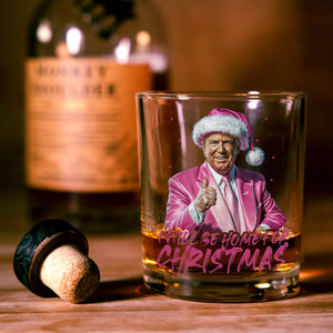 Trump With Santa Hat I'll Be Home for Christmas Rock Glass HA75 63647