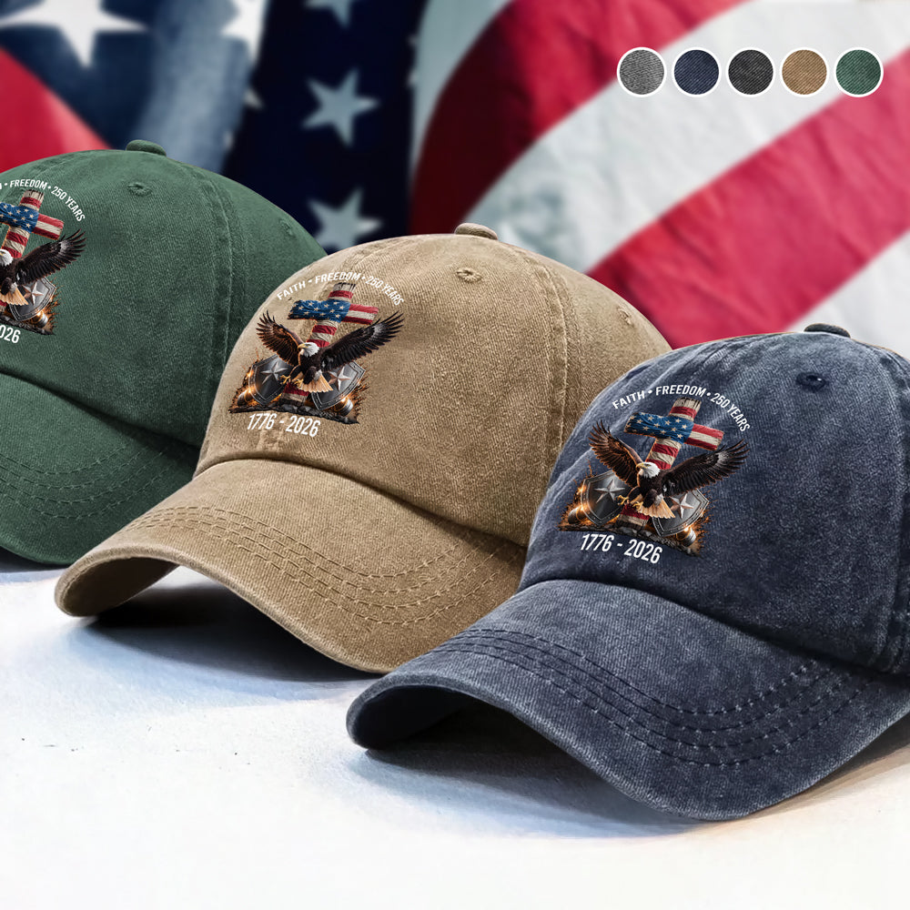 250 Years of Freedom 1776–2026 Eagle Patriotic Washed Denim Baseball Cap HO82 901272
