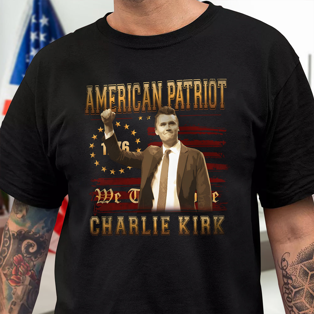 American Patriot Charlie Kirk RIP USA Flag Dark Shirt CH07 67738
