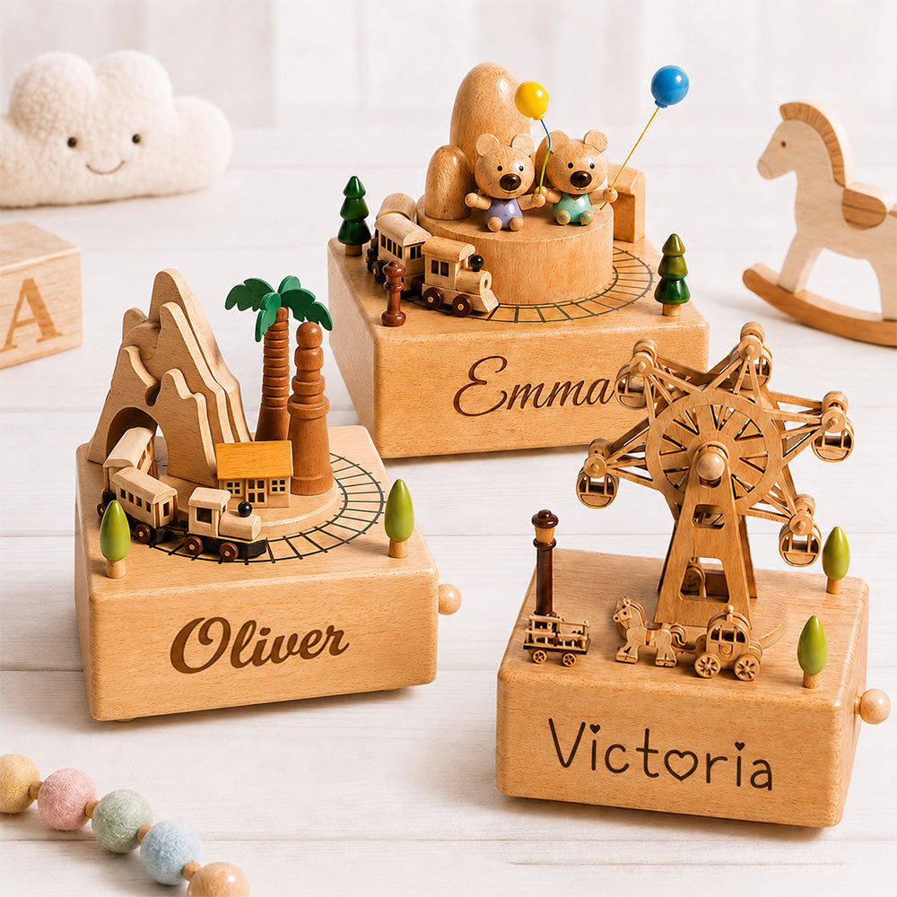 Personalized Kid Name Engraved Wooden Music Box Baby Shower Gift Birthday Gift for Kids CH07 180110