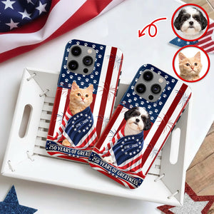 Custom Photo My Dog, Cat Loves America 1776-2026 Patriotic Phone Case HO82 901206