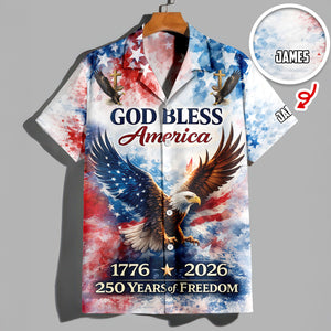 Custom Name Patriotic 250th Anniversary God Bless America Eagle 1776–2026 Hawaii Shirt HO82 901214